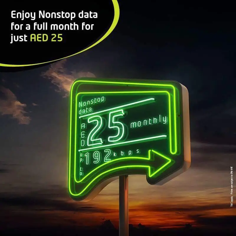 Etisalat Monthly Data Package 25 AED Nonstop