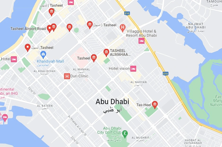 Locations of Tasheel Abu Dhabi Service Centres